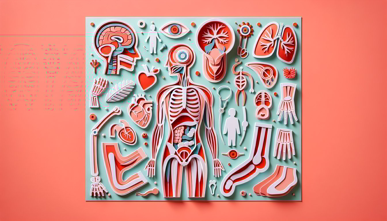Paper art illustration for anatomy quiz on coral background