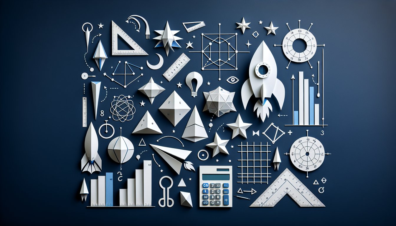 Colorful paper art promoting Geometry Semester Showdown practice quiz for high school students.