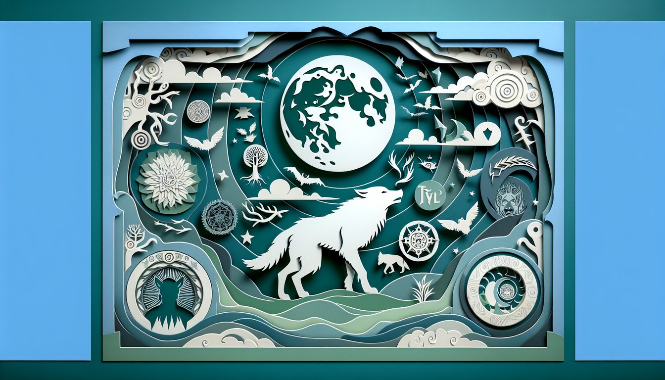 Werewolf trivia quiz paper art illustration on a teal background