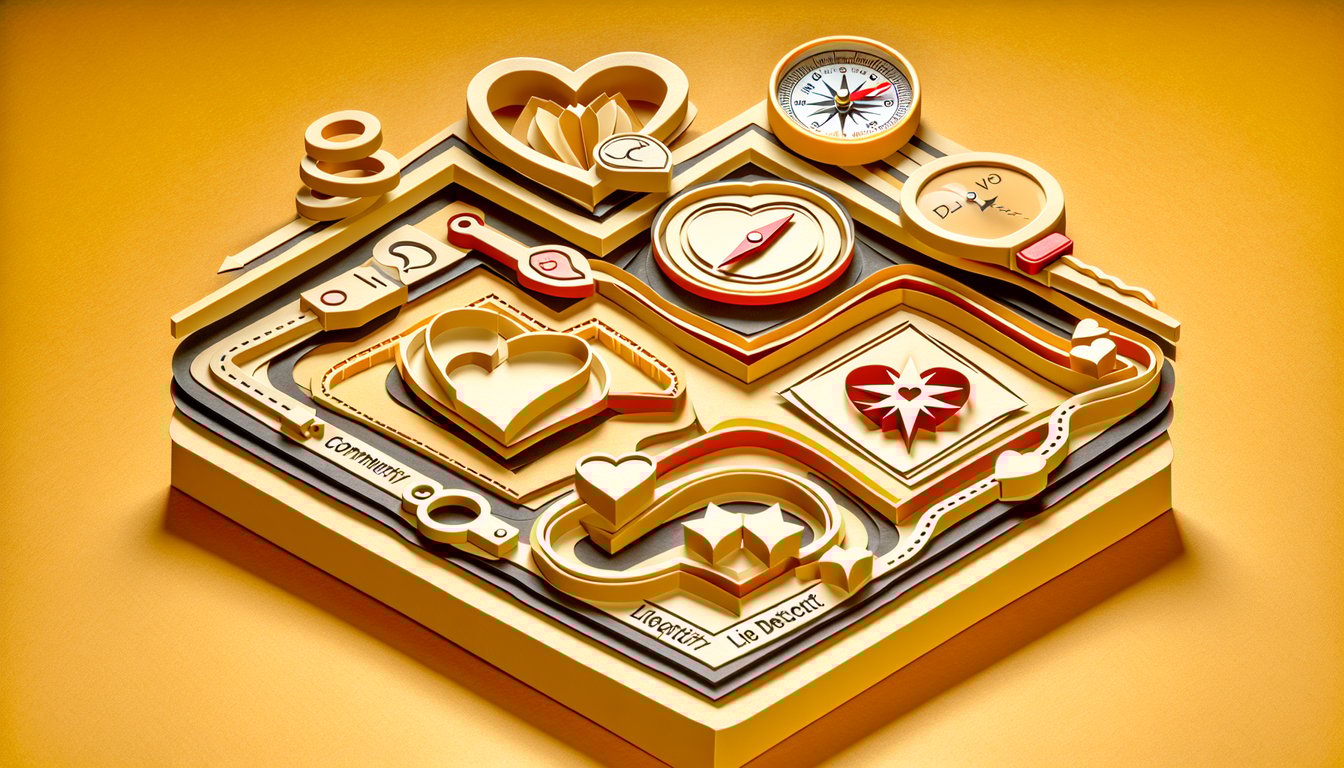 Paper art illustration for a loyal boyfriend test quiz on a golden yellow background