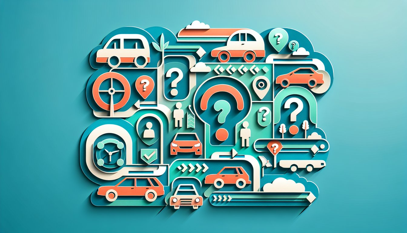 Paper art illustration for car buying quiz on a teal background