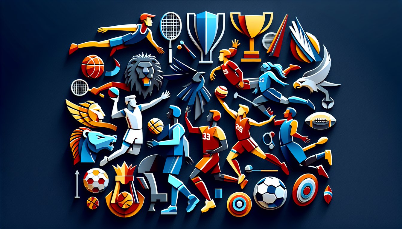 Paper art illustration for a college sports trivia quiz on a dark blue background