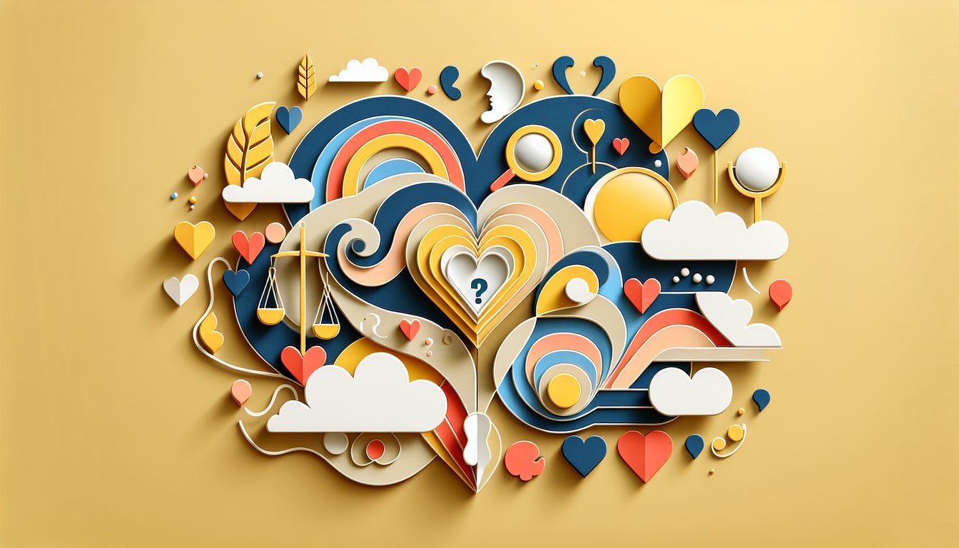 Paper art illustration for quiz about being a potentially toxic girlfriend on a golden yellow background
