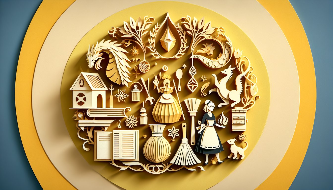 Paper art dragon maid silhouettes on golden yellow background quiz banner inviting discovery of your inner dragon maid