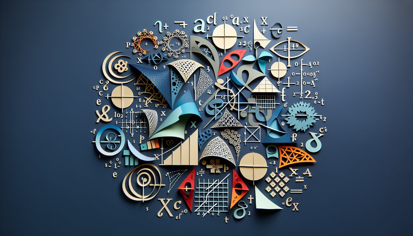 Colorful paper art promoting a rational graphs and equations practice quiz for high school students.