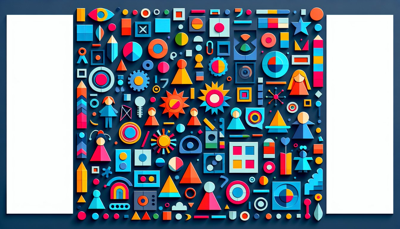 Colorful paper art displaying various shapes for a Basic Color Recognition Quiz.