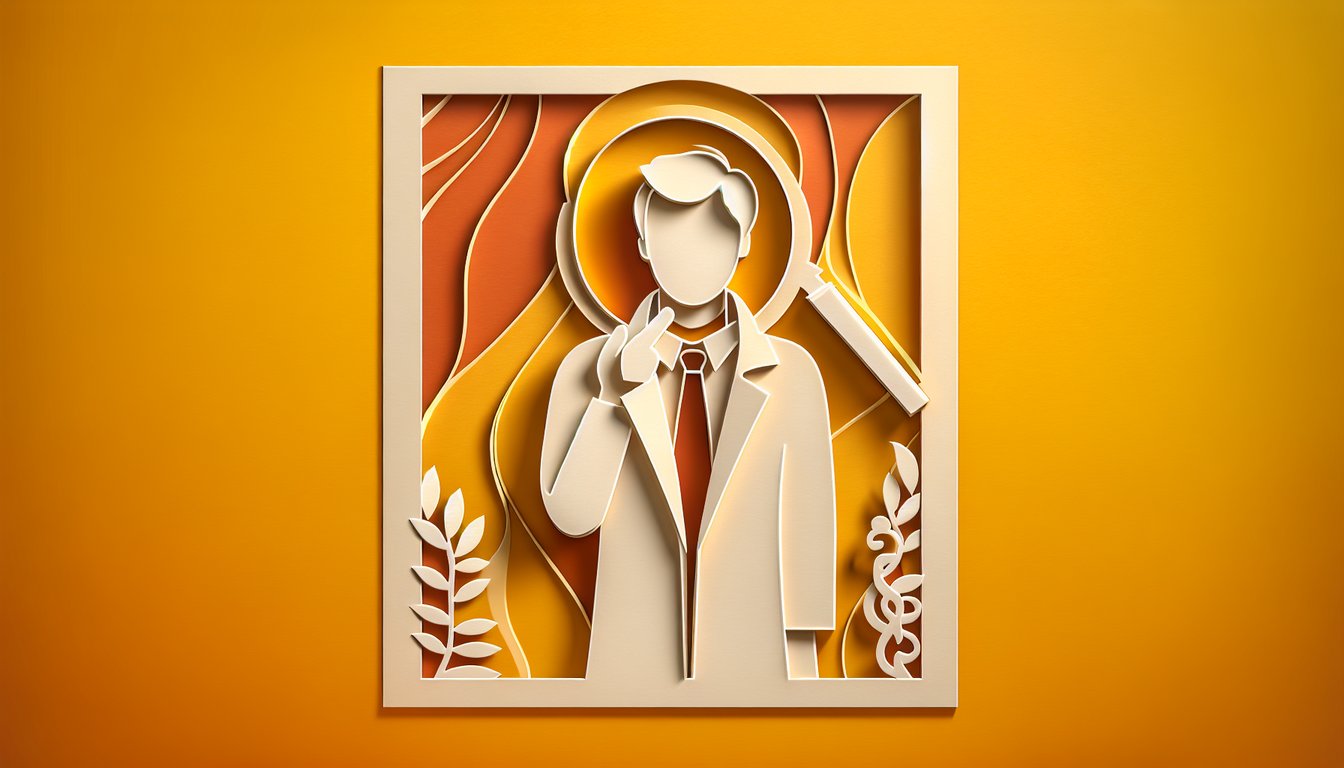 Paper art illustration for Dexter knowledge quiz on a golden yellow background