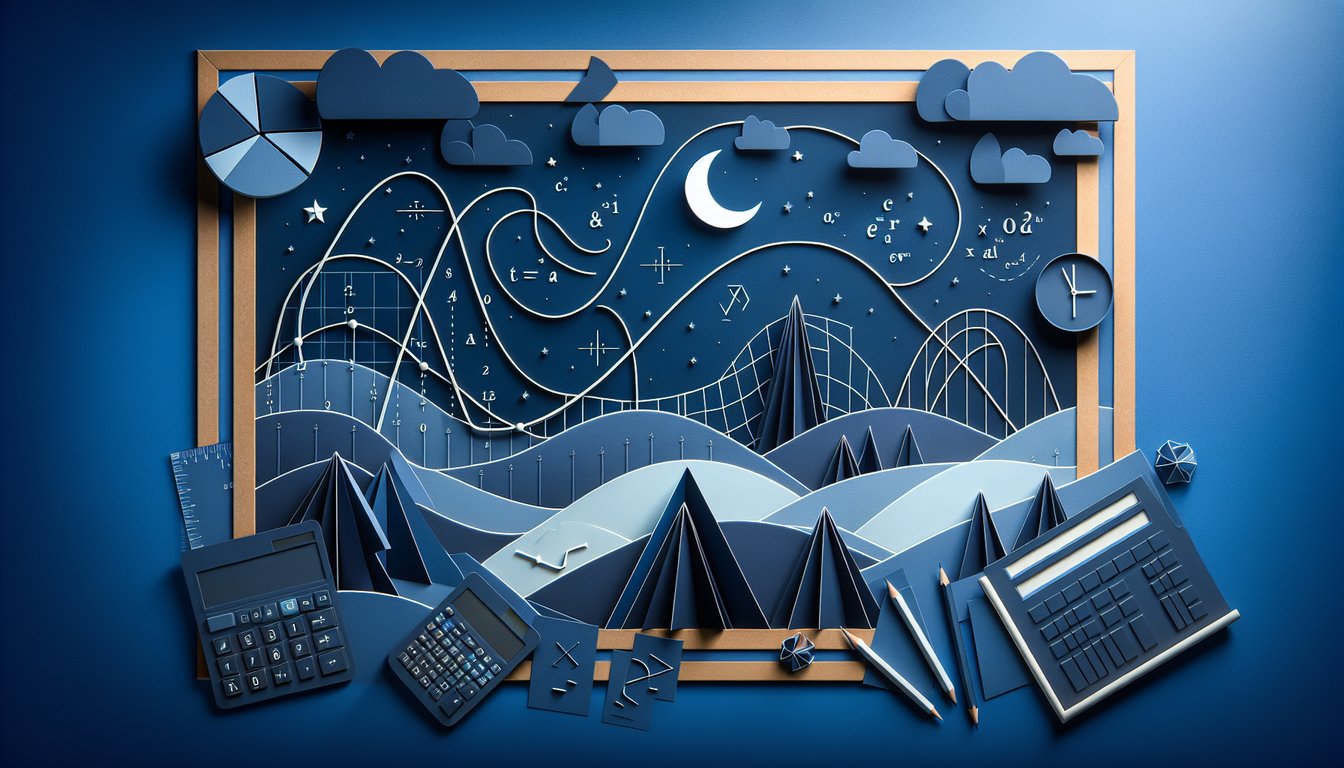 Paper art promoting the Slope  Curve Challenge, a math practice quiz for high school students.