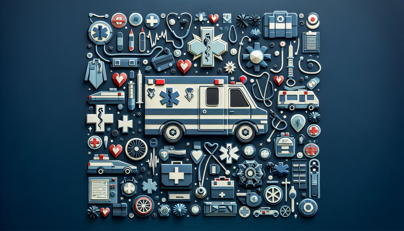 Colorful paper art depicting a quiz on EMS Protocol Knowledge Assessment
