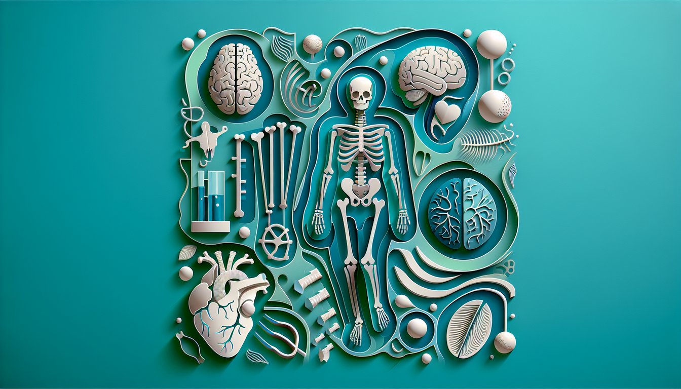 Paper art quiz illustration testing anatomy and physiology skills on teal background