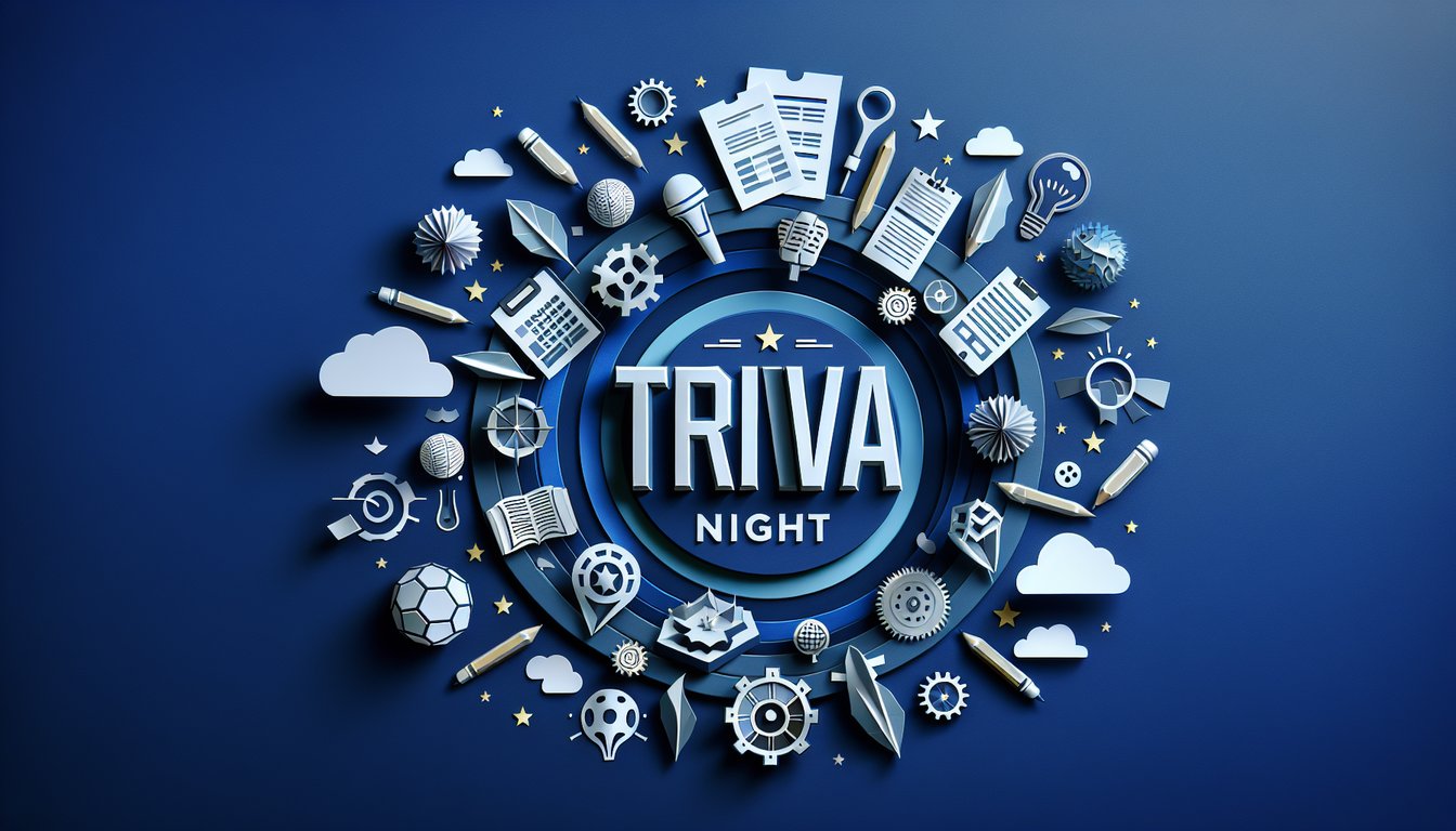 Colorful paper art depicting elements related to Trivia Night Quiz.