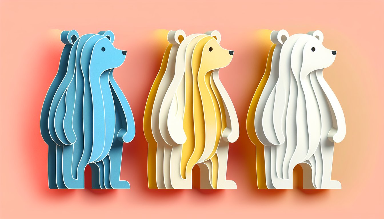 Paper art illustration for We Bare Bears personality quiz on coral background