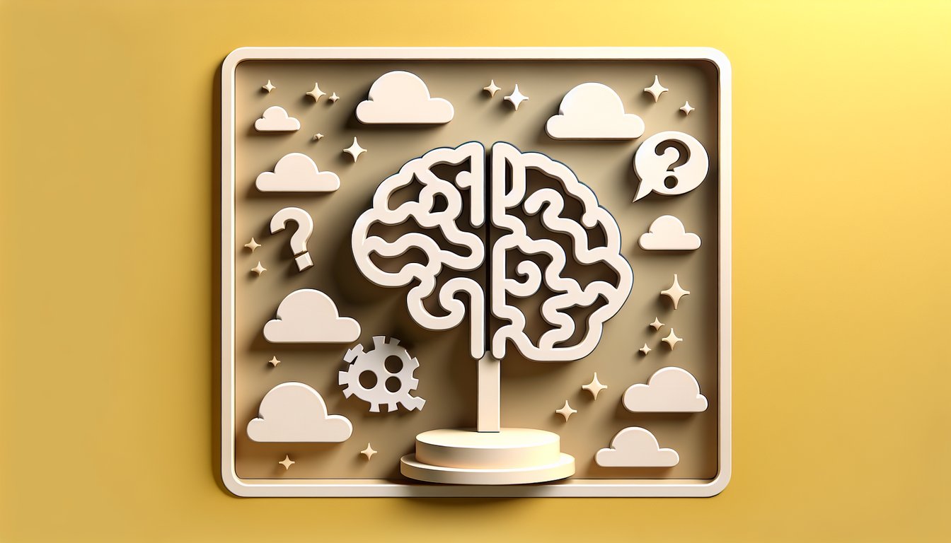 Paper art illustration featuring colorful speech bubbles question marks quiz theme on golden yellow background