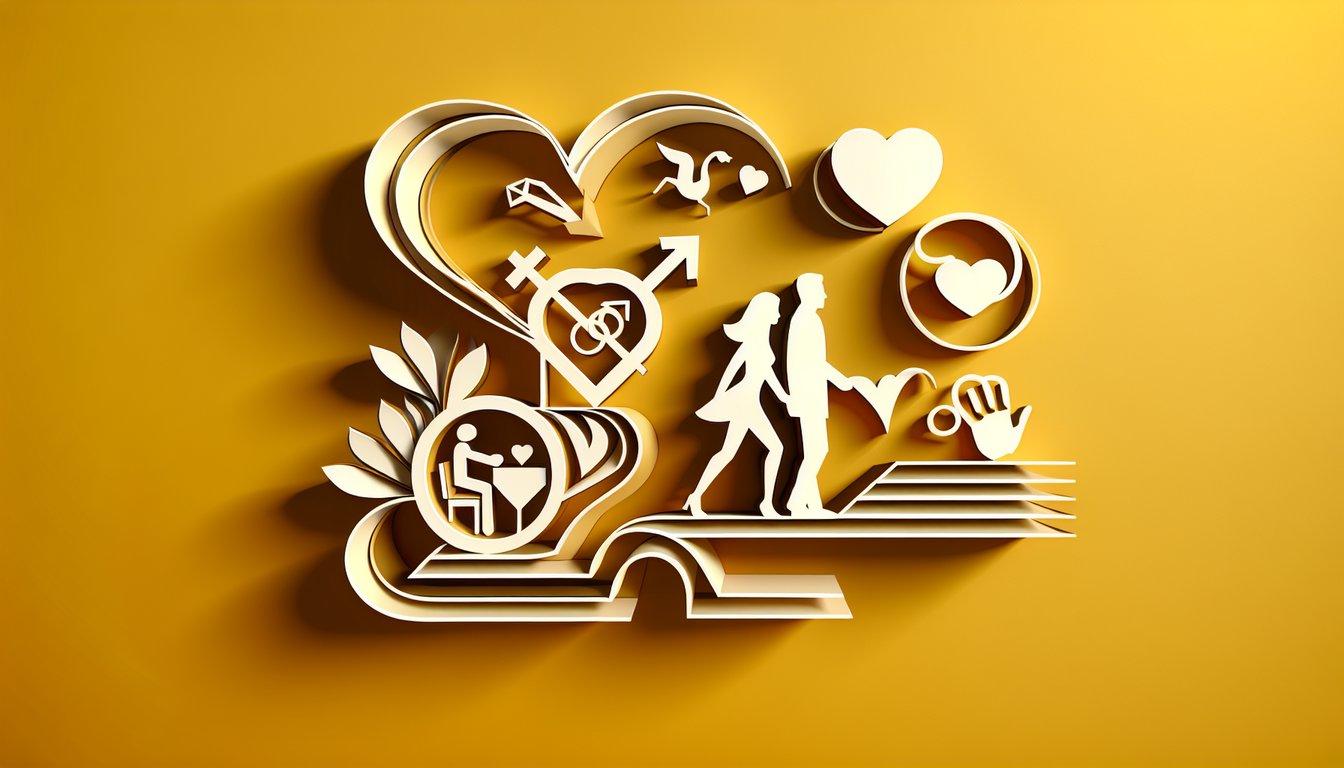 Paper art illustration of a couple next to speech bubble reading mamas boy quiz on golden yellow background