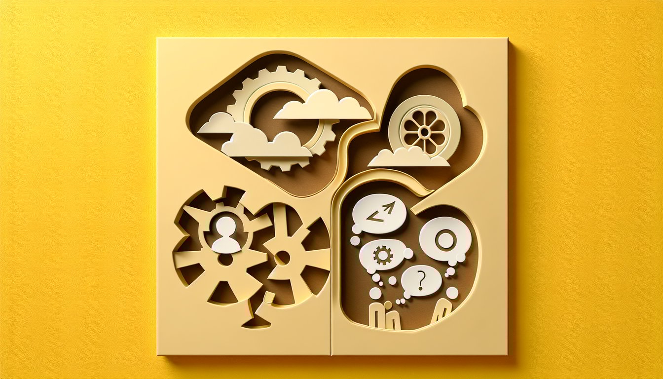 Paper cutout style quiz on sociology theories conflict, functionalism, symbolic interaction on golden yellow background