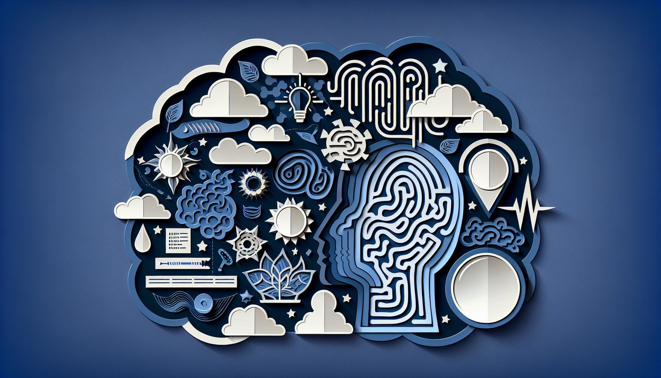 Paper art illustration for a schizoid personality disorder quiz on a dark blue background