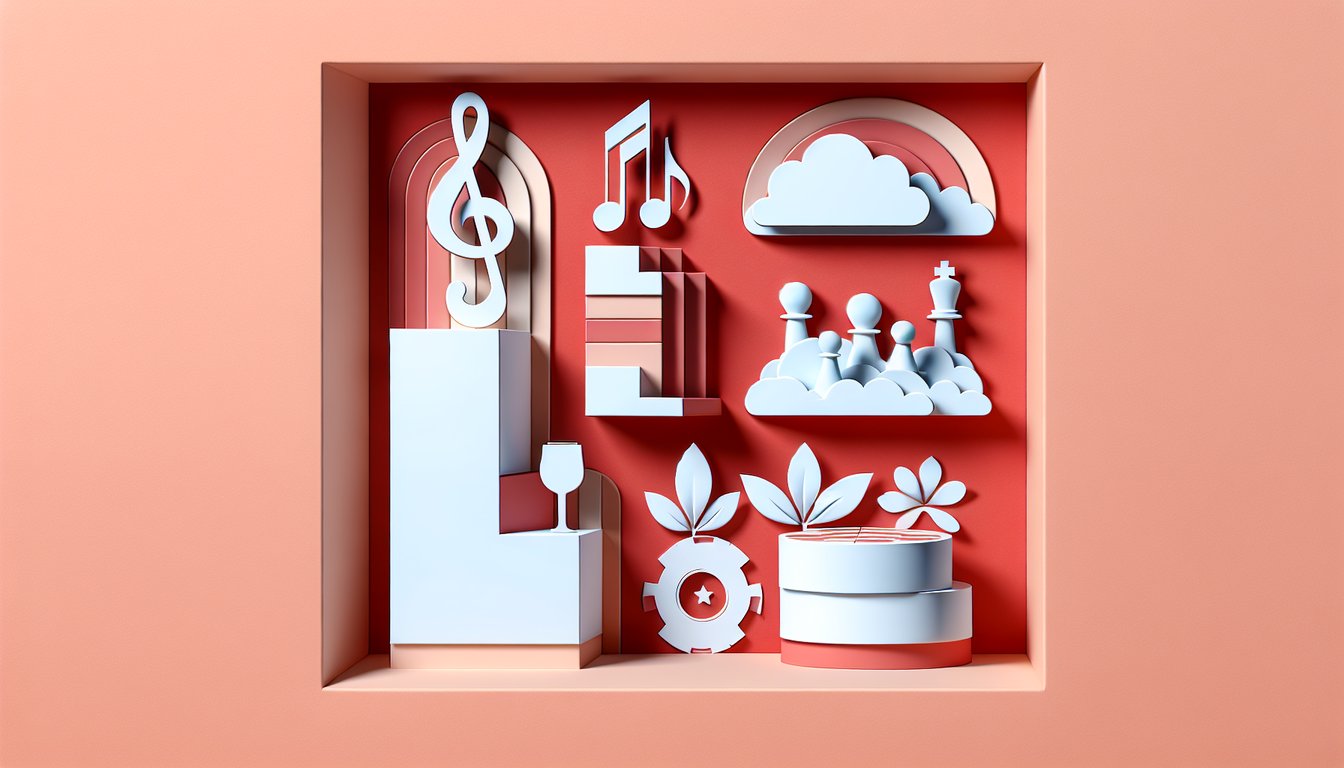 Paper art illustration for strengths test quiz on a coral background