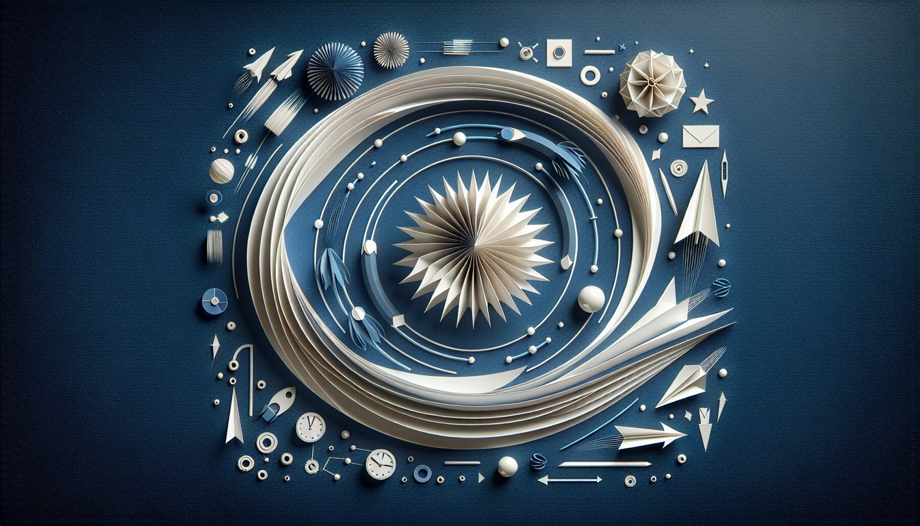 Colorful paper art promoting Velocity Vortex, a physics quiz for high school students.