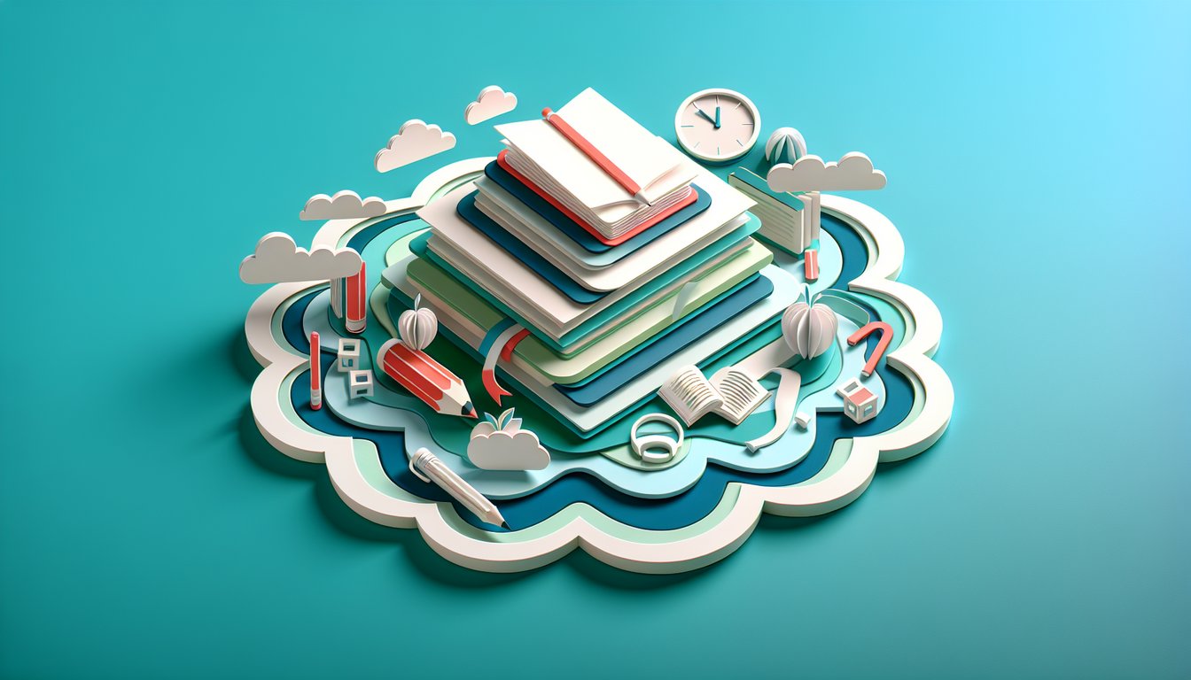 Paper art with books pencils lightbulb and icons on a teal background suggesting a free learning style quiz