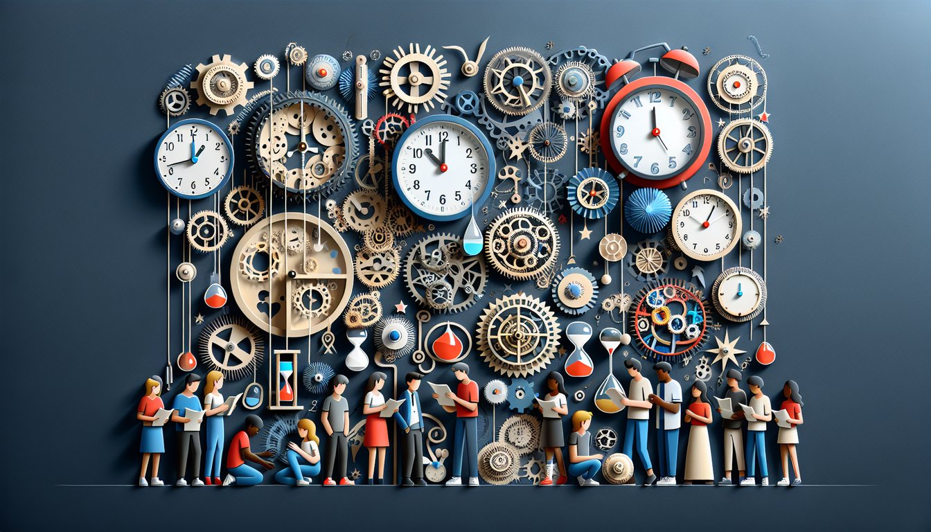 Paper art promoting Clockwork Challenge, a timed quiz for high school physics students.