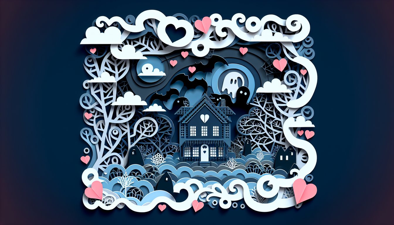 Paper art illustration of FNAF 5 animatronic faces with hearts quiz title on dark blue background