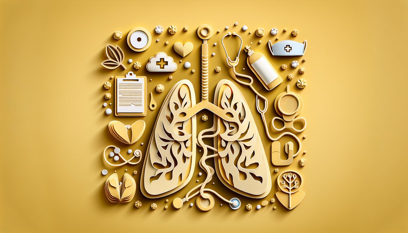 Paper art illustration for an Oxygenation NCLEX Questions Quiz on a golden yellow background.