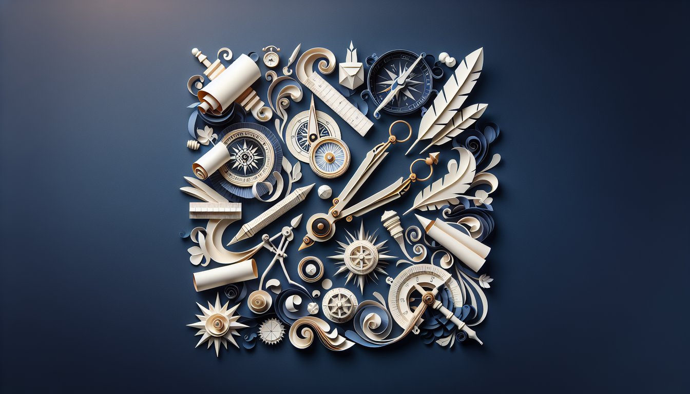 Colorful paper art depicting elements related to Design History Trivia Quiz
