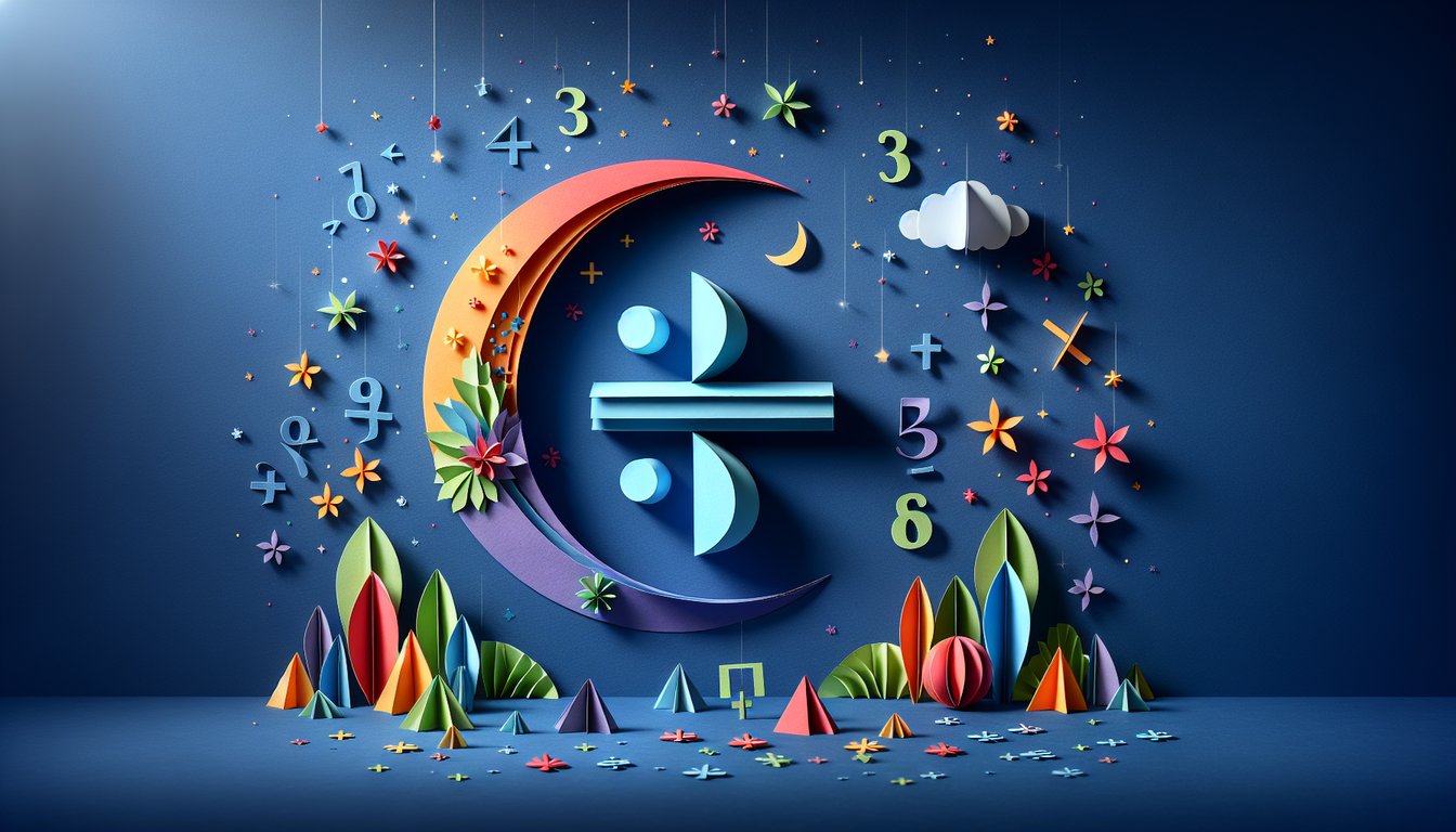 Paper art promoting a dynamic middle school math quiz on fraction multiplication
