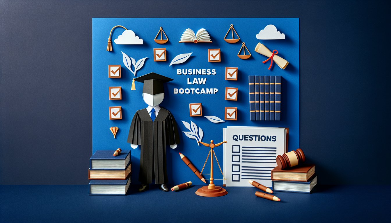Paper art representing a trivia quiz on Business Law Bootcamp for students.