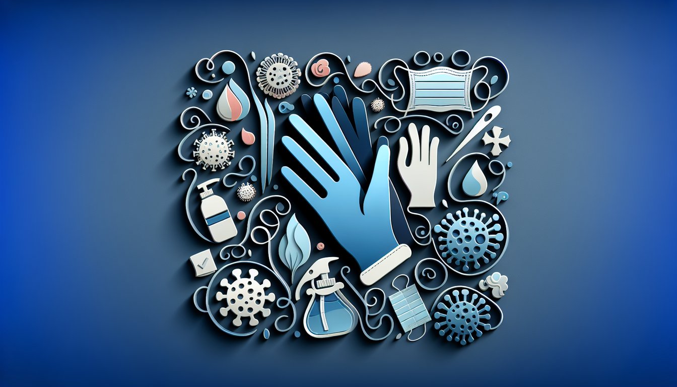 Paper art style quiz header showing microscope shield virus question mark icons on dark blue background.