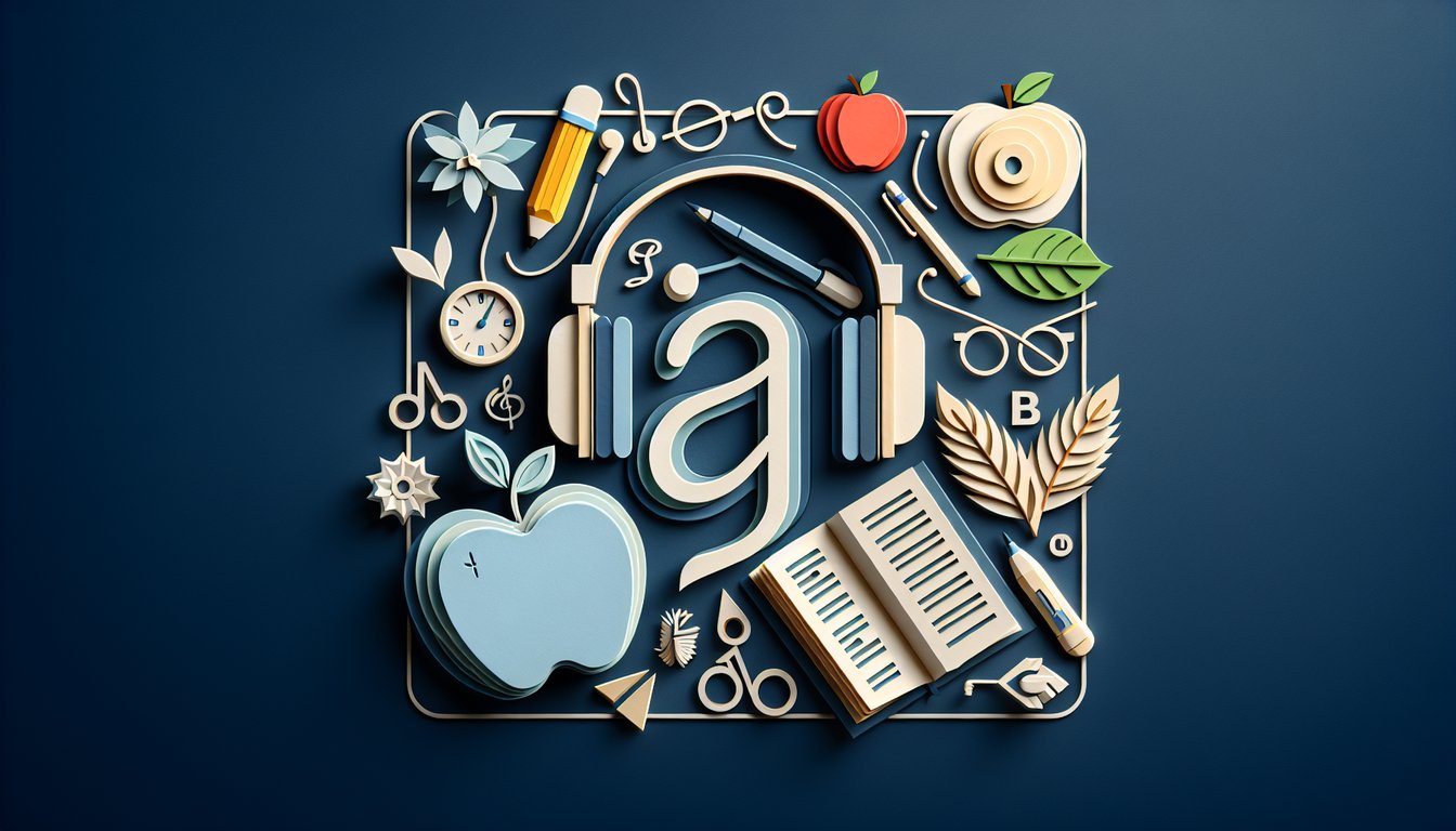 Paper art illustration for Spanish alphabet skills quiz on a dark blue background