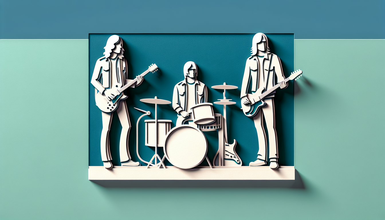 Paper art portrait of Kurt Cobain above free Nirvana IQ quiz text on teal background