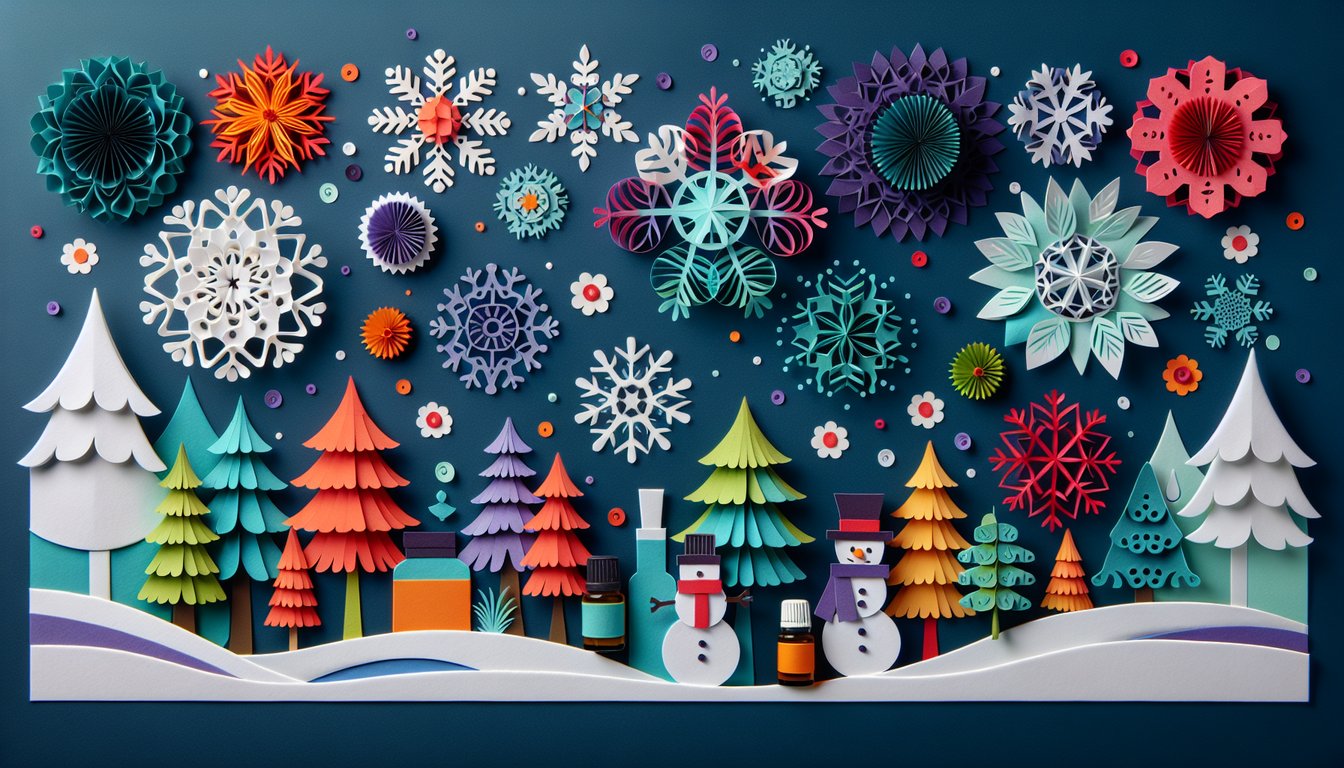 Colorful paper art promoting a fun quiz on Winter Essential Oil Protocol