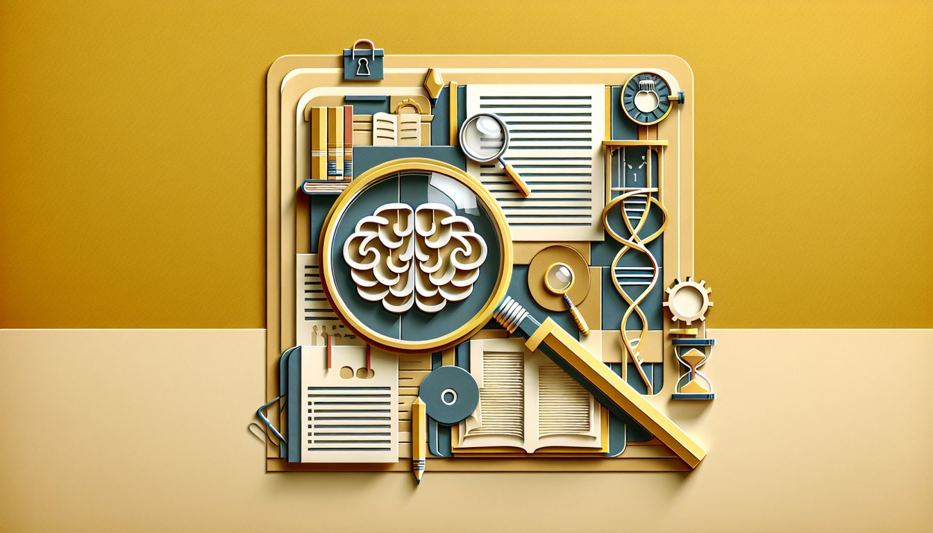 Paper art illustration for quiz on case study research on a golden yellow background