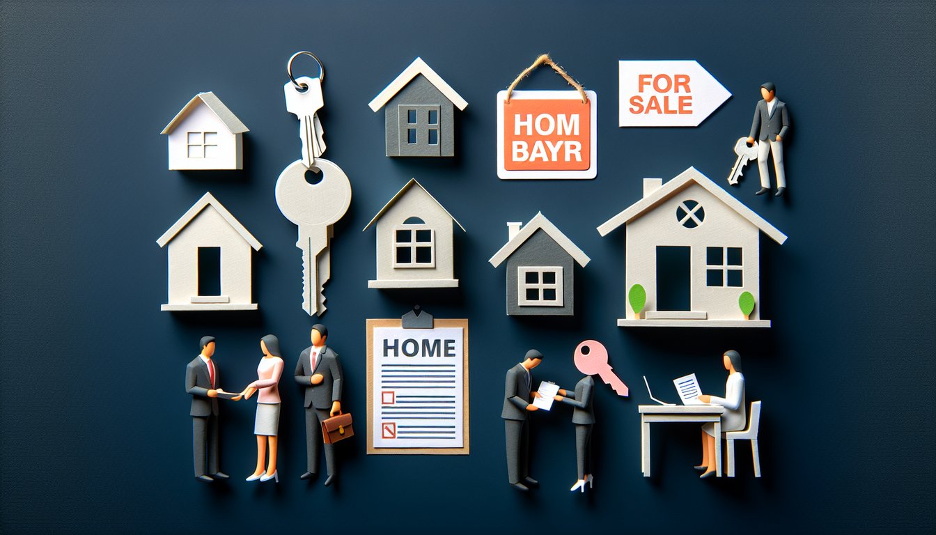 Colorful paper art depicting elements related to home buying for a knowledge quiz.