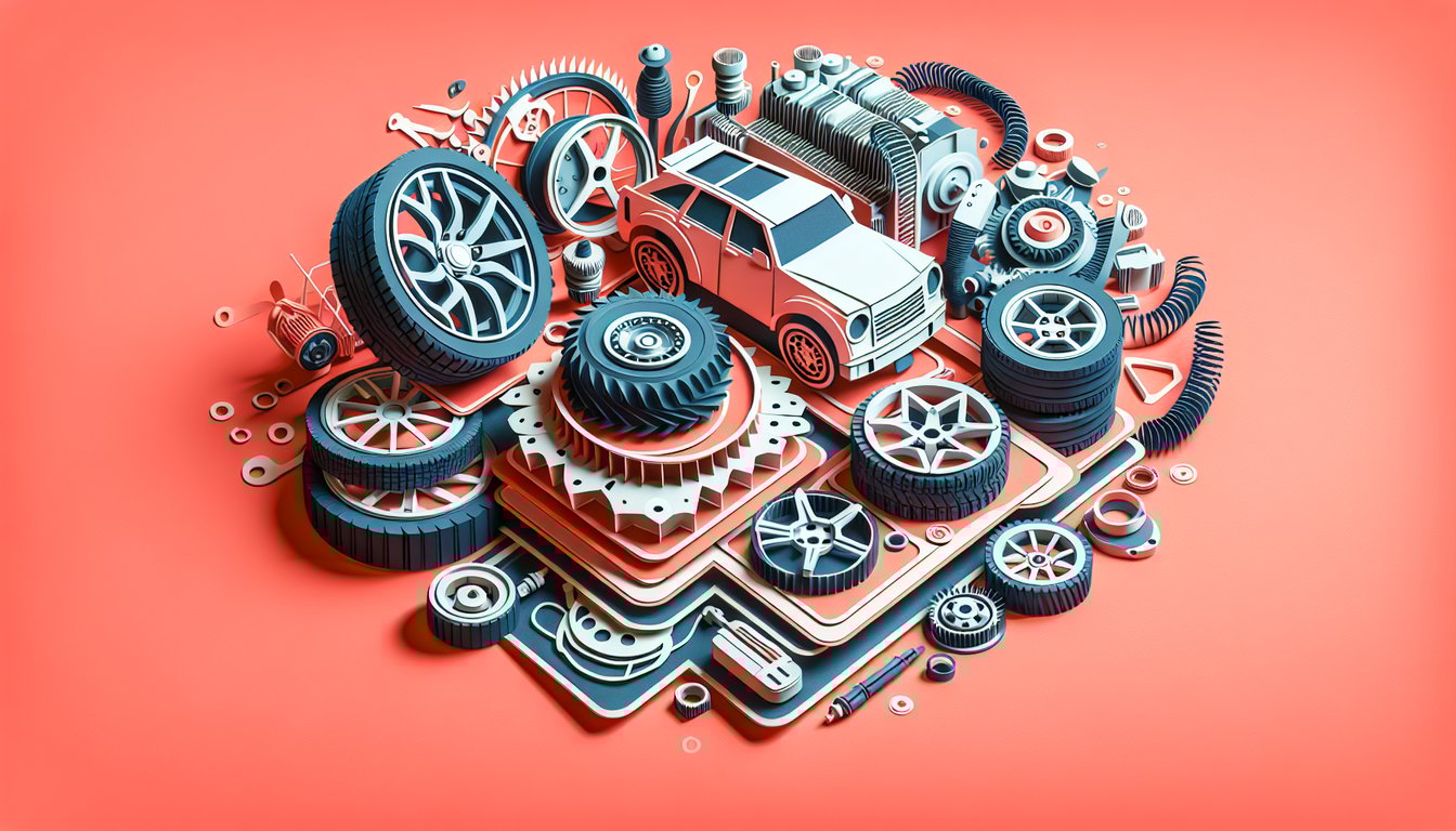 Paper art illustration showing Ford Fiesta car silhouette, quiz icons and text on coral background