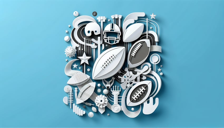 Paper art illustration for NFL trivia quiz on sky blue background