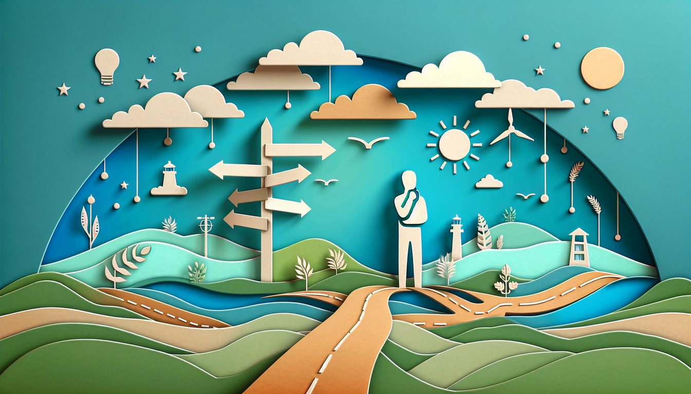 Paper cut art of floating pages figures and memory spheres for The Giver book quiz on teal background