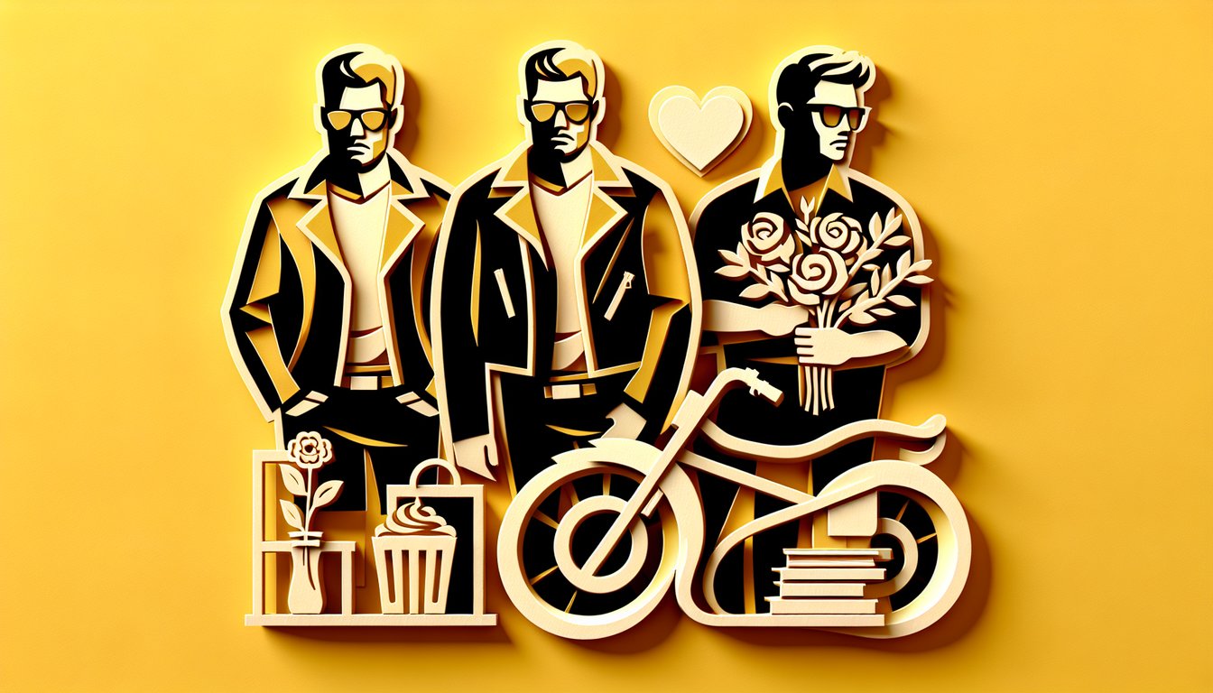 Paper art illustration for a dating tendencies quiz on a golden yellow background.