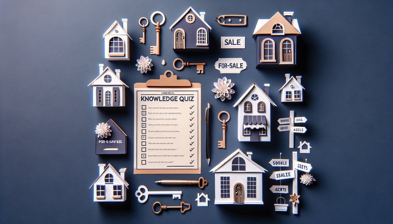 Colorful paper art displaying a house and question mark symbolizing Home Seller Knowledge Quiz.