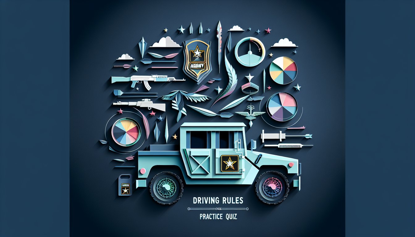 Colorful paper art promoting a trivia quiz on Army driving principles and operation guidelines.