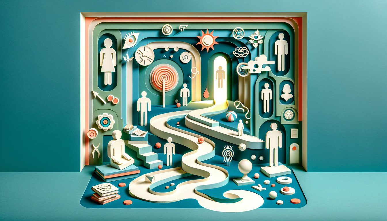 Paper art illustration for Umbrella Academy personality quiz on teal background