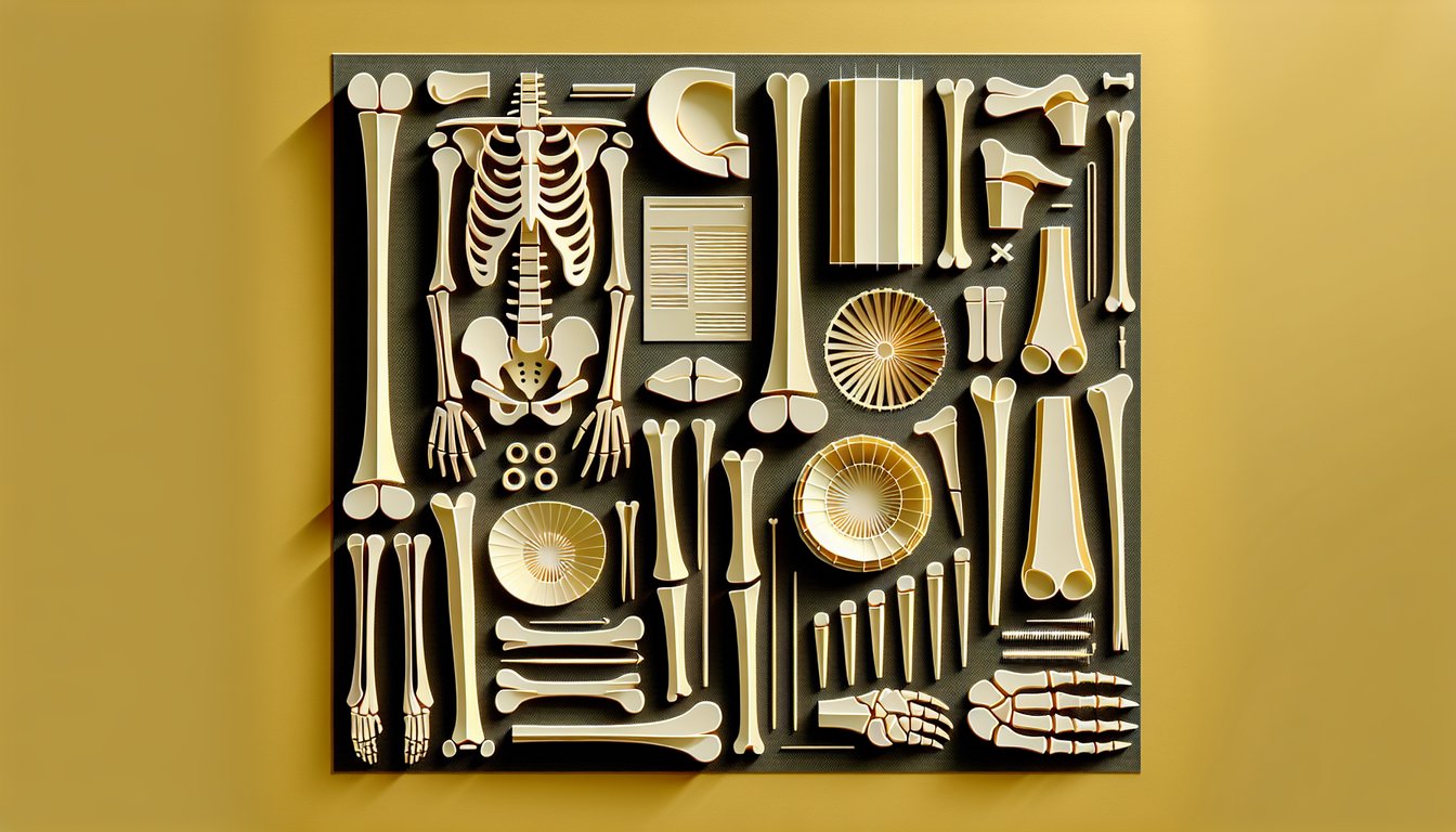 Paper art illustration of stylized bones on golden yellow background quiz about bone structure knowledge