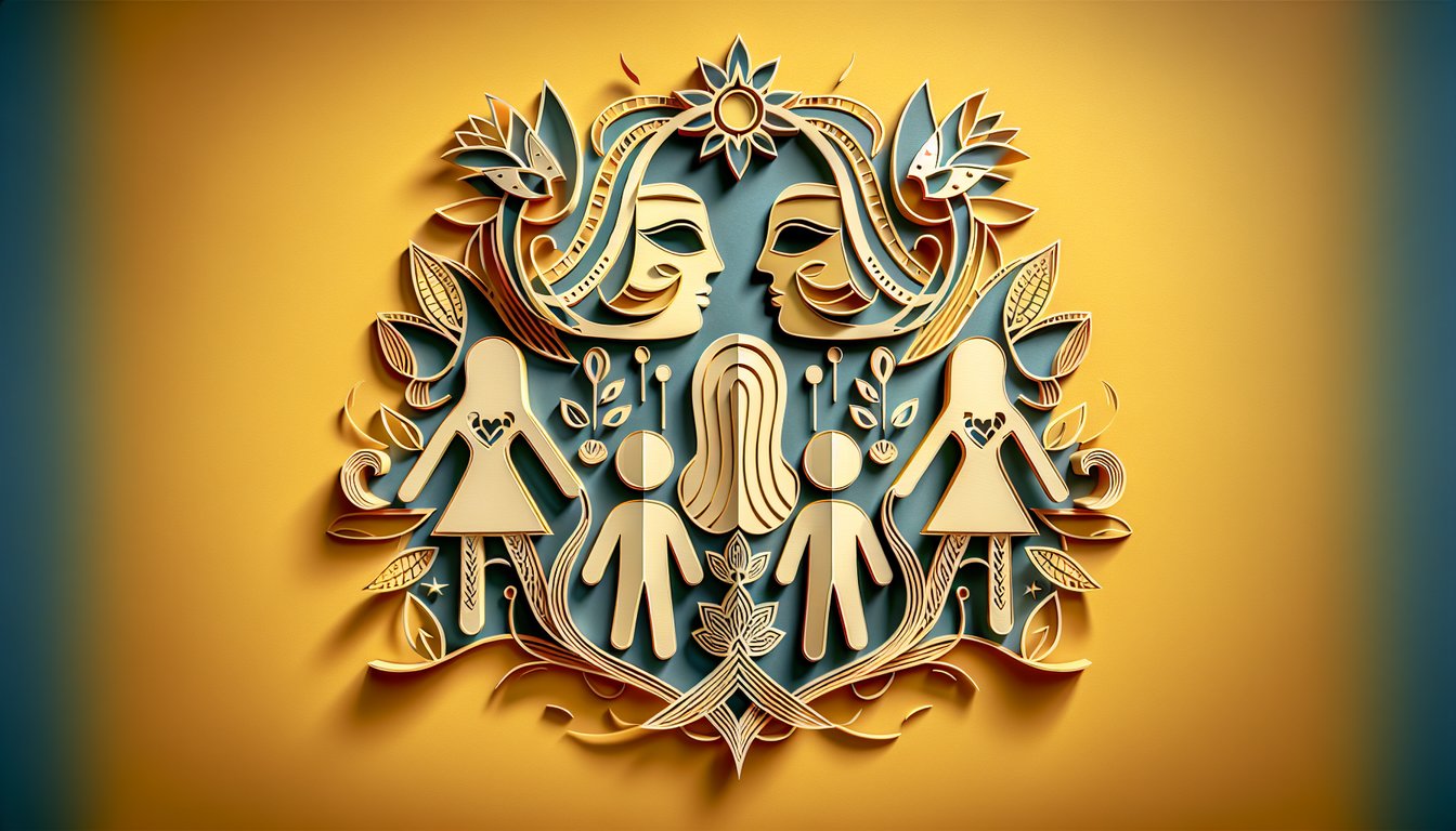 Paper art illustration for narcissistic traits quiz about mom on golden yellow background