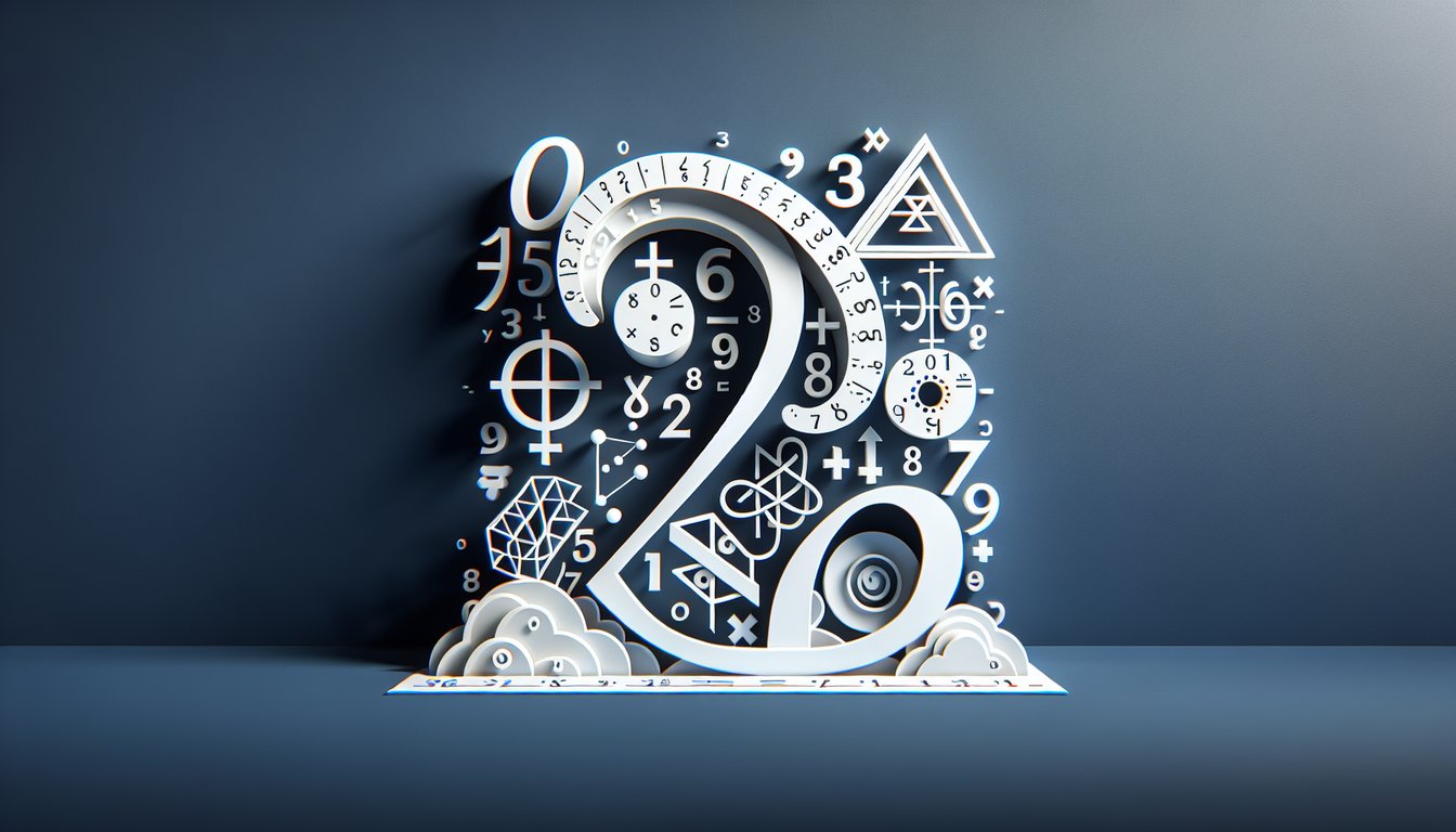 Paper art collage of pi e tau symbols, swirling numbers on dark blue background promoting transcendental number quiz