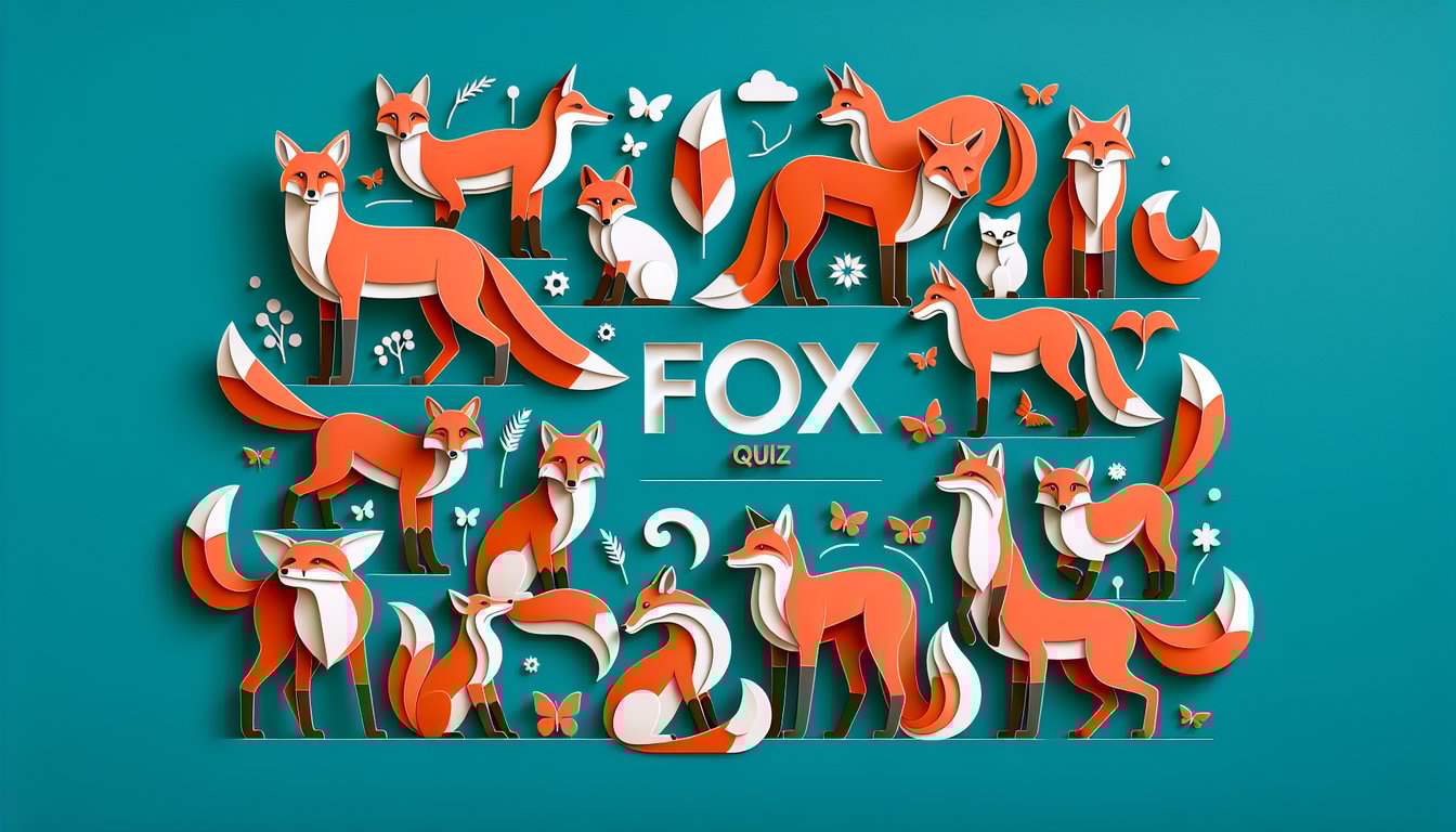 Paper art fox silhouettes on teal background invites you to take free quiz to discover your fox breed personality