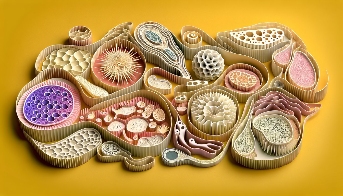 Paper art illustration for epithelial tissue knowledge test on golden yellow background