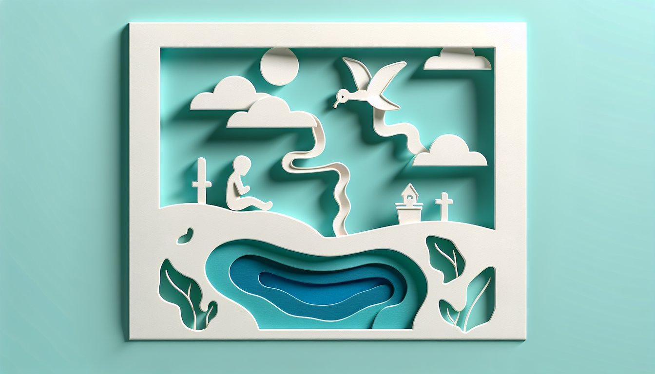 Paper art style baby bottle heart question marks and supportive icons on teal background for reflux quiz