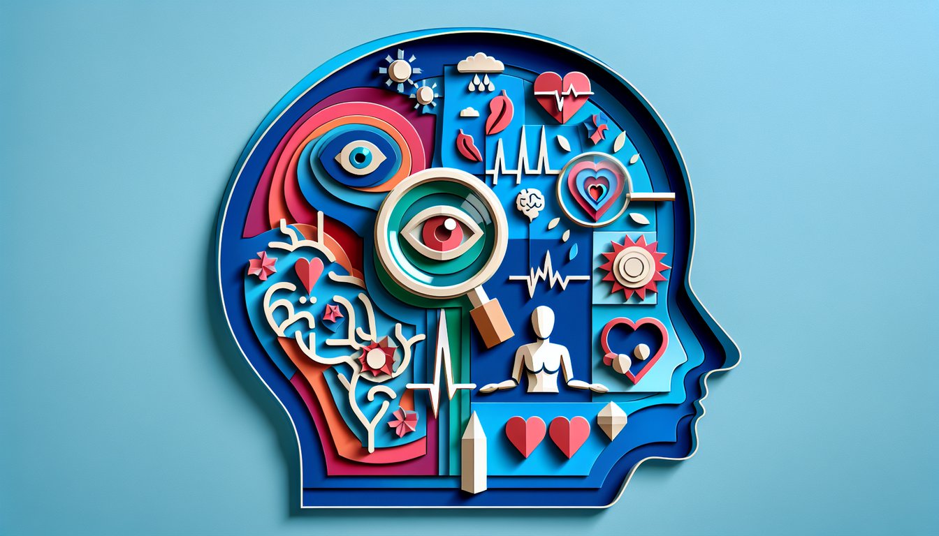 Paper art illustration for self-awareness assessment test on sky blue background