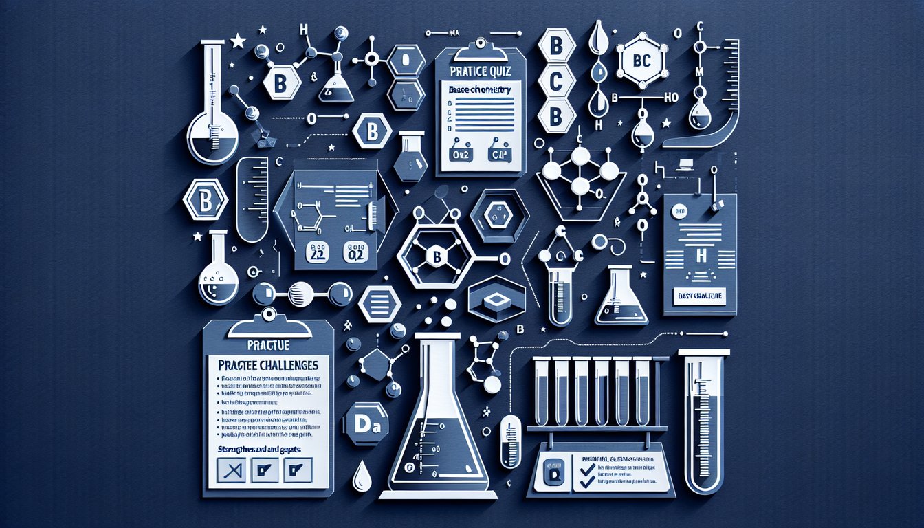 Colorful paper art promoting Acid-Base Bootcamp, a chemistry practice quiz for high school and early college students.